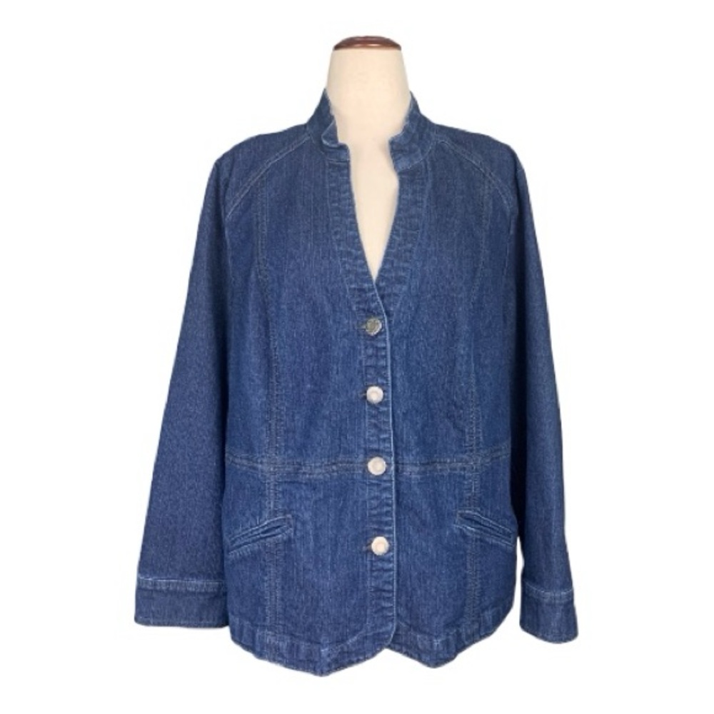 Christopher and Banks Dark Wash Denim Jacket Blazer Pockets Size 2X Plus Size